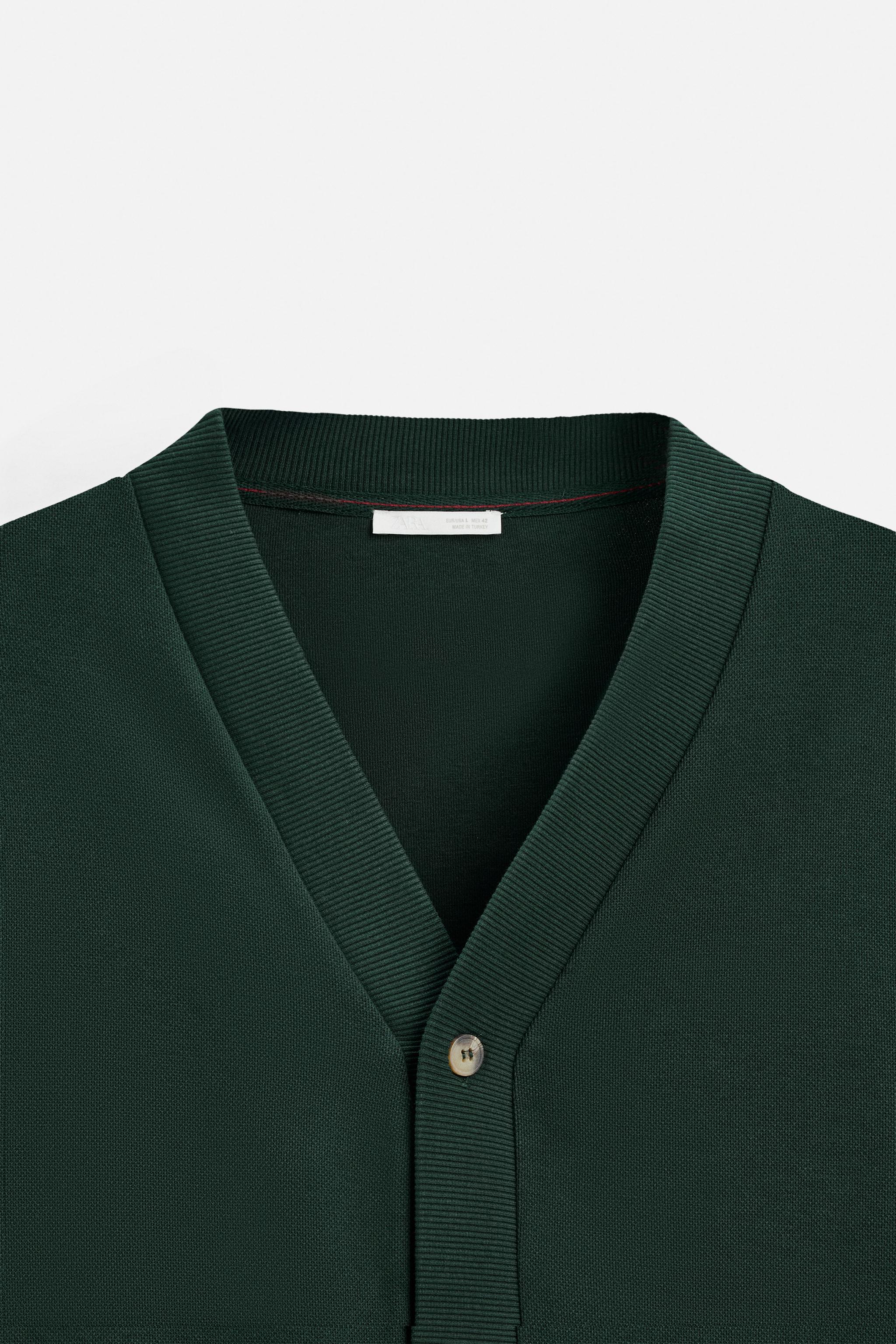 PIQUÉ TEXTURED CARDIGAN - Duck green | ZARA United States
