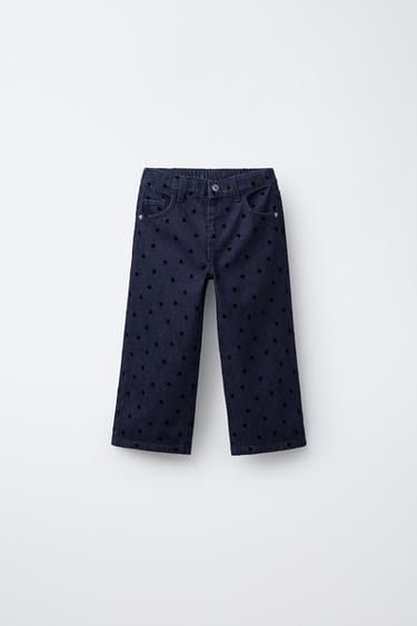 JEANS WIDE LEG CORAZONES FLOCK - أزرق الخاص بـ Zara