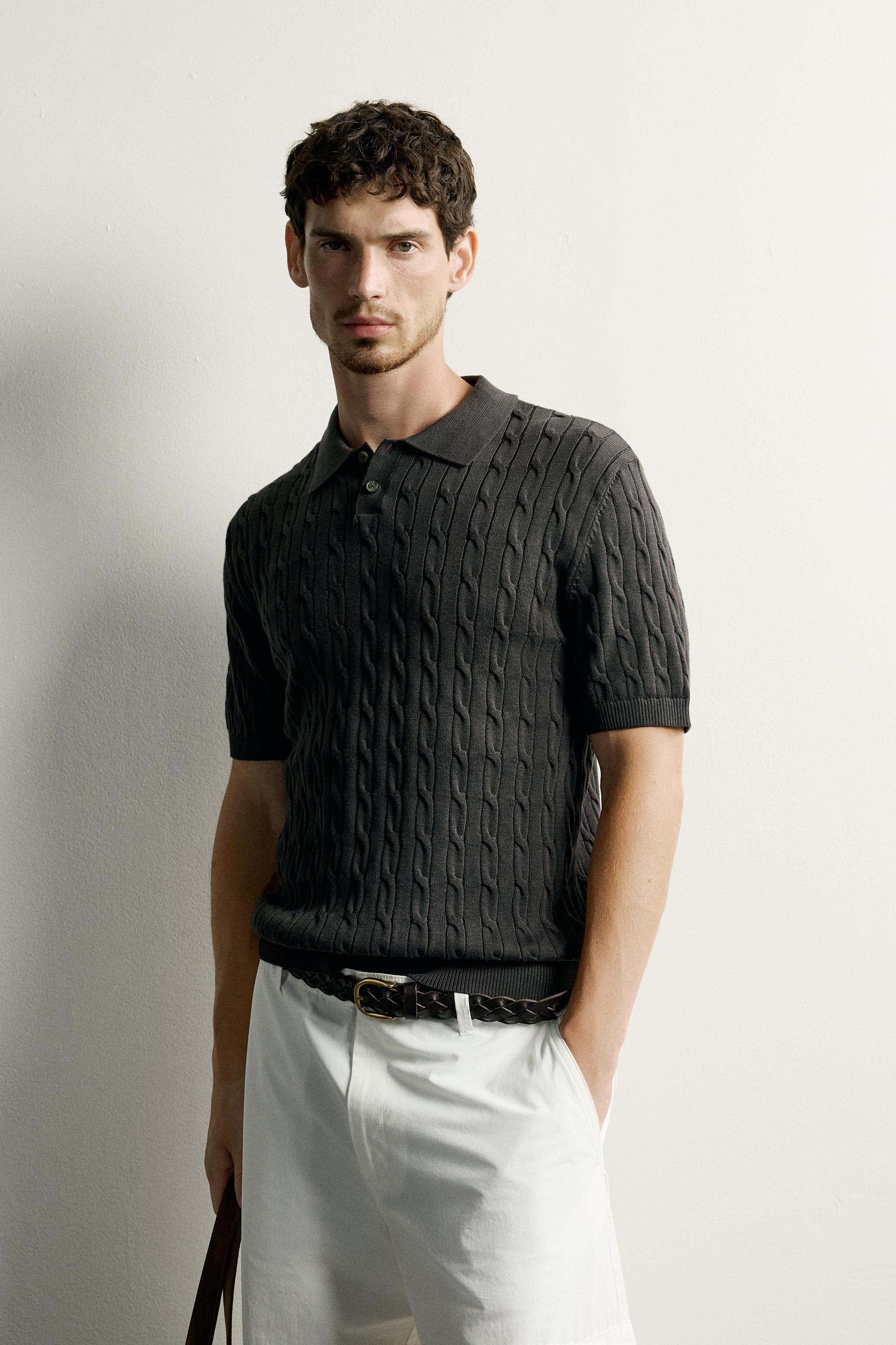 CABLE KNIT POLO SHIRT