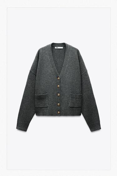 КУРТКА ИЗ 100% ШЕРСТИ С ЗОЛОТИСТЫМИ ПУГОВИЦАМИ — ТЕМНО-СЕРЫЙ от Zara