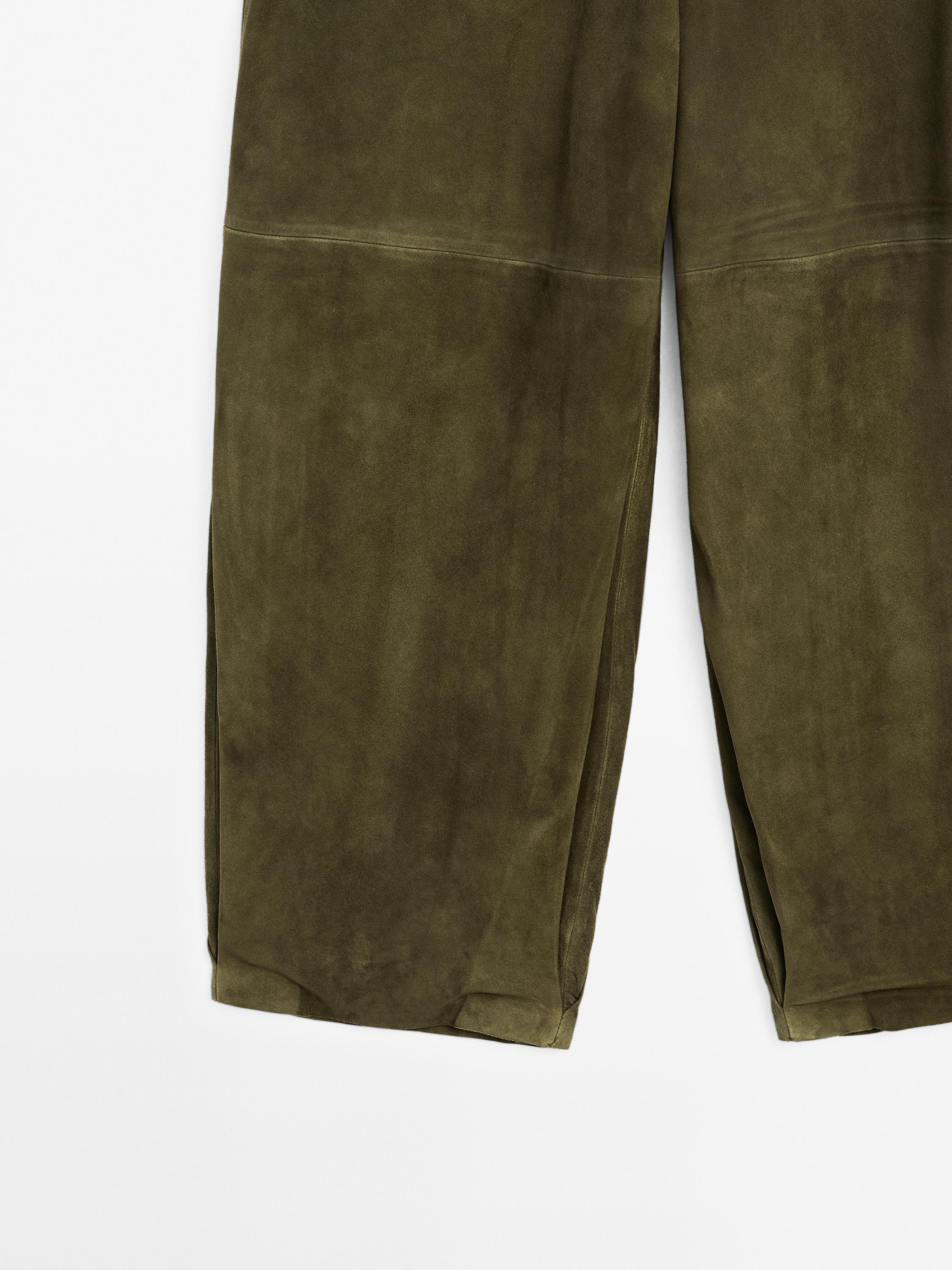Balloon fit suede leather trousers