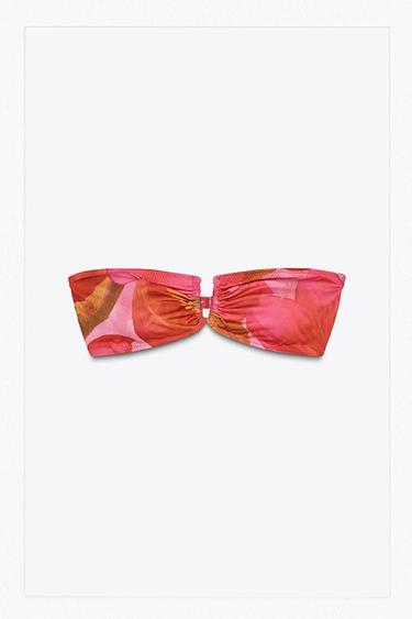 PRINTED BANDEAU BIKINI TOP - Pink by Zara