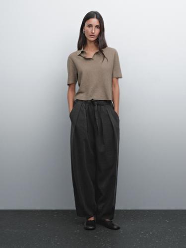 Zara Short sleeve knit polo shirt - taupe brown