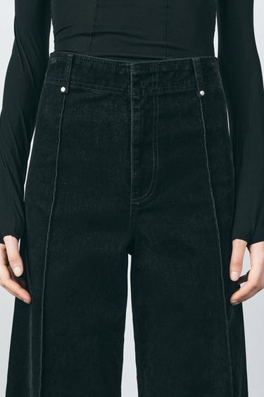 ZW COLLECTION WIDE-LEG HIGH-WAIST FLOCKED JEANS - Black by Zara - Image 3