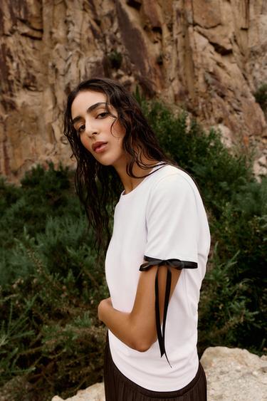 T-SHIRT NŒUDS CONTRASTANTS - Blanc de Zara