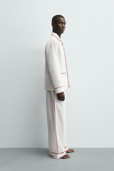 PYJAMA SET WITH CONTRAST PIPING - White by Zara - Image 5