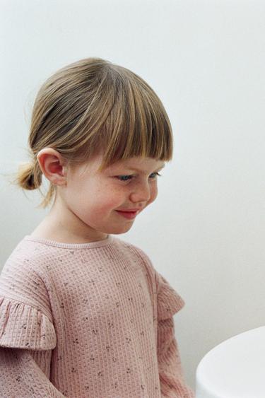 STRUCTURED RUFFLE TRIM T-SHIRT WITH FLORAL PRINT - Pale pink by Zara