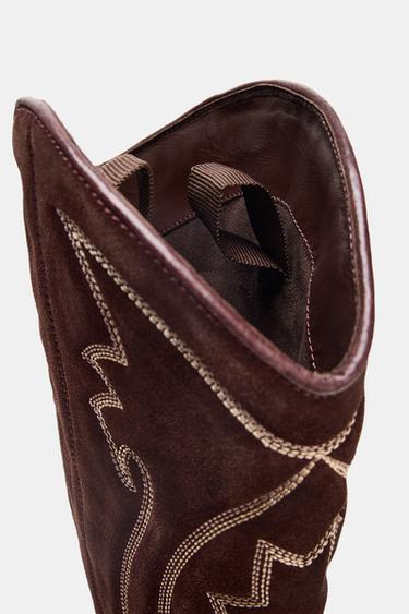 BOTTES COW-BOY EN CUIR BRODÉES - Bordeaux de Zara - Image 7
