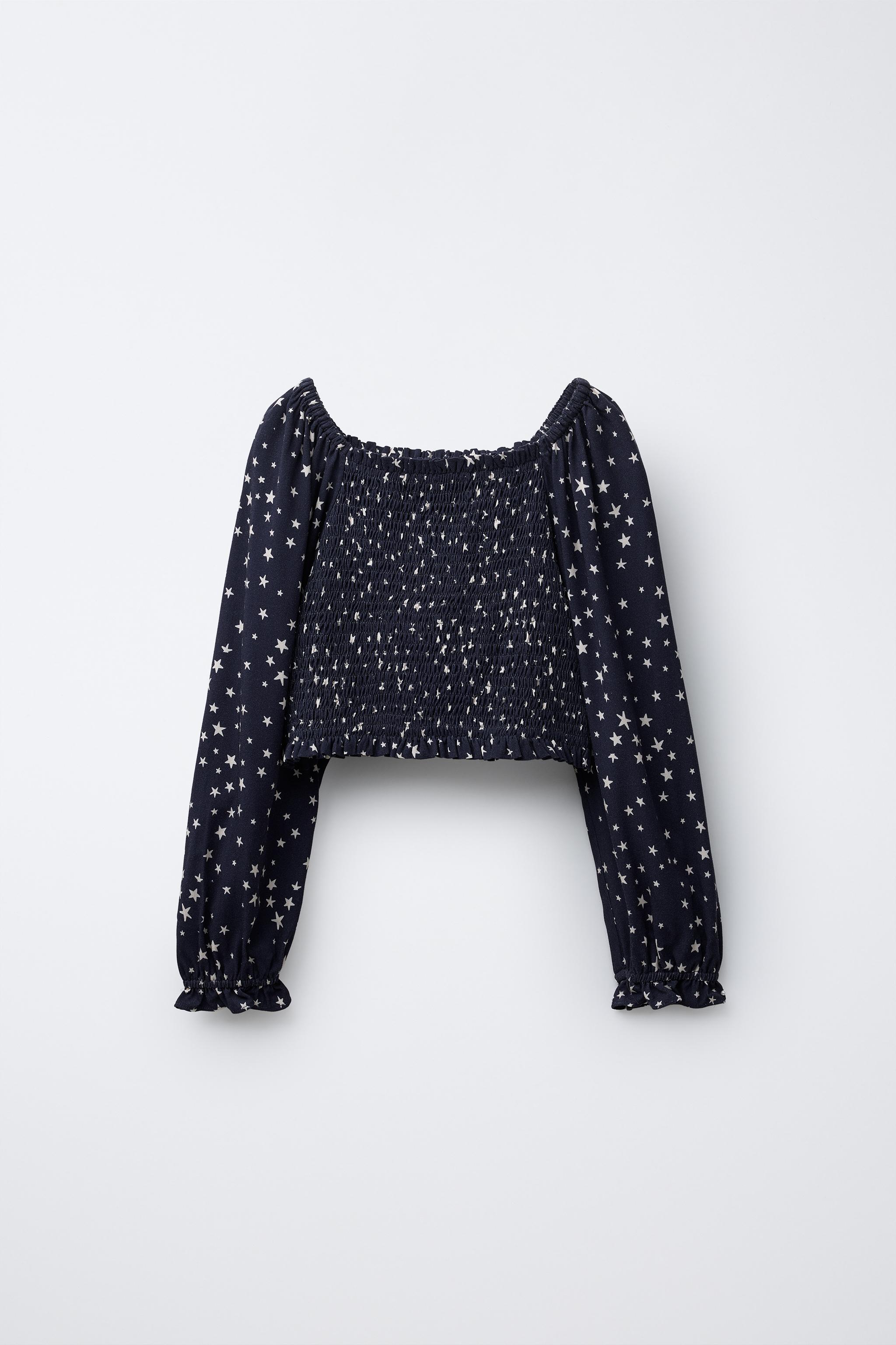 STAR PRINT ELASTICIZED TOP - Navy blue | ZARA United States