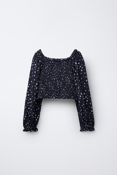 STAR PRINT TOP WITH ELASTIC DETAIL - Navy blue by Zara - Image 0