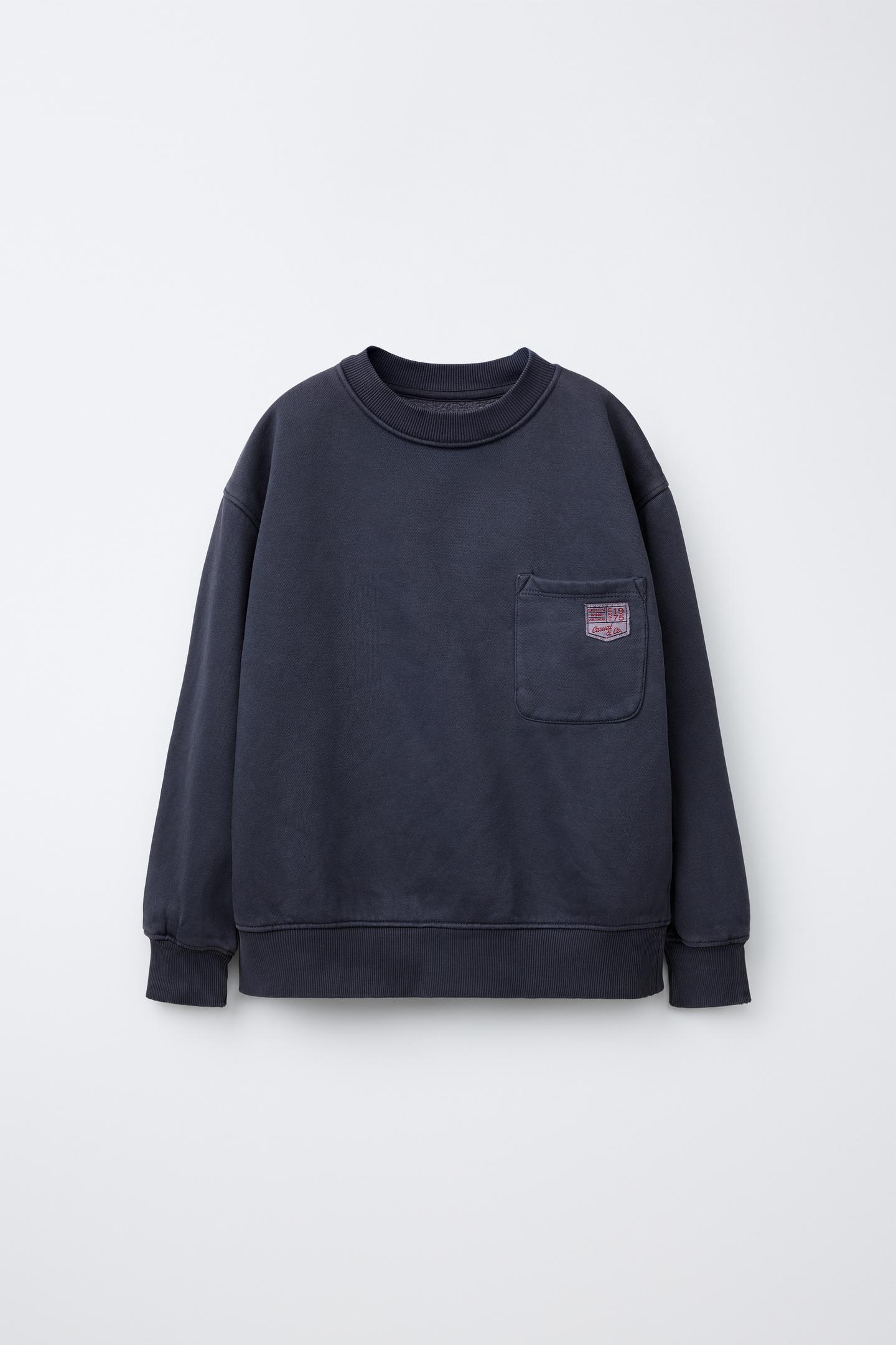 Детская толстовка Zara Plain Sweatshirt with Label Pocket, цвет: Синий / Серый — фото 1