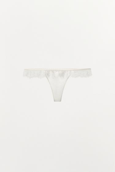 SILK LACE THONG - Light ecru by Zara
