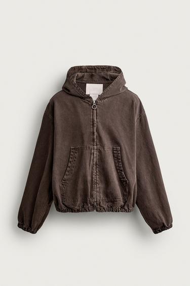 HOODED DENIM JACKET - Brown by Zara