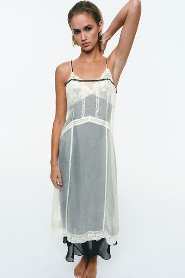 Zara DOUBLE ORGANZA LACE LONG DRESS - Black / White - Image 0