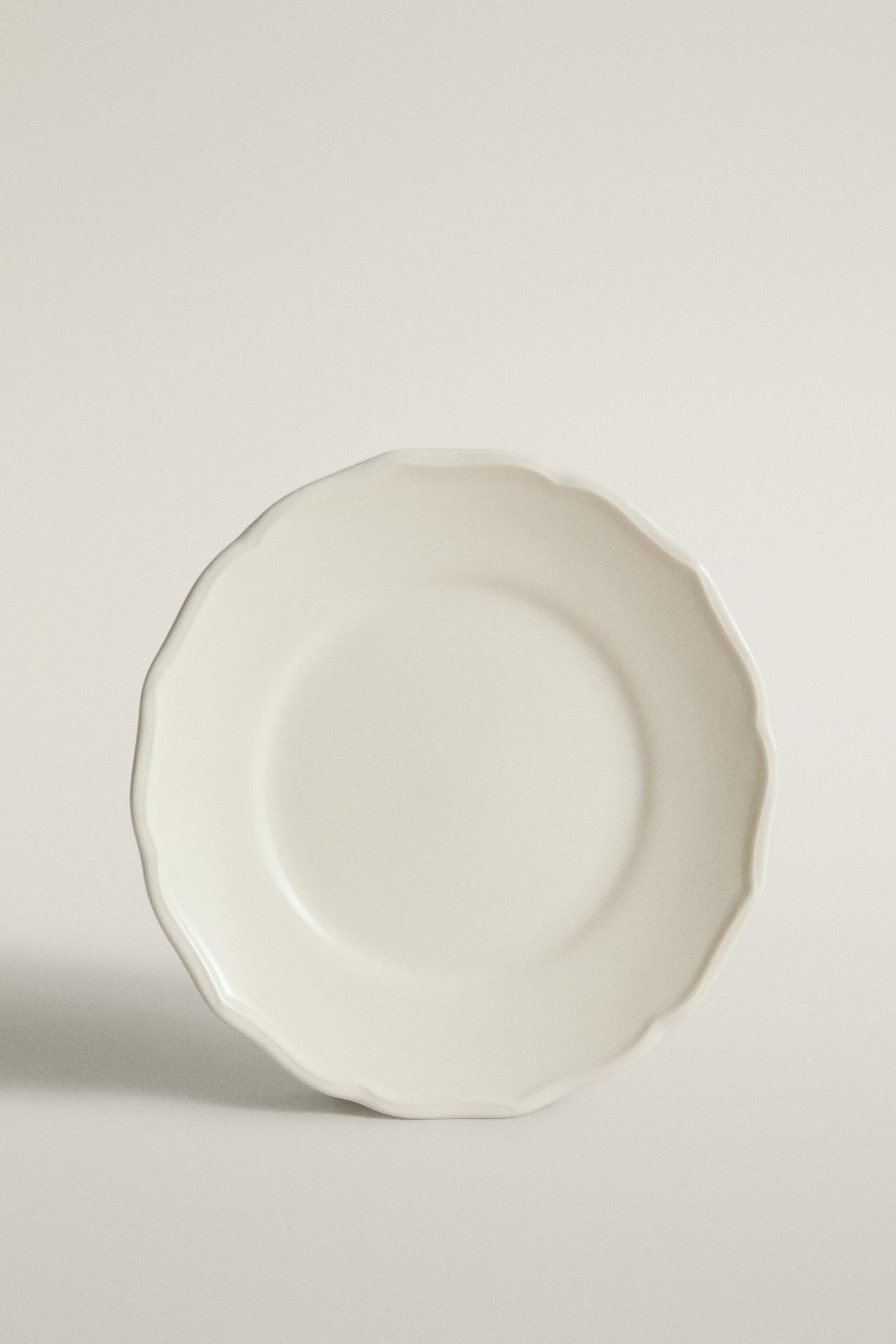 EARTHENWARE SIDE DISH WITH RAISED-DESIGN EDGE — Ecru