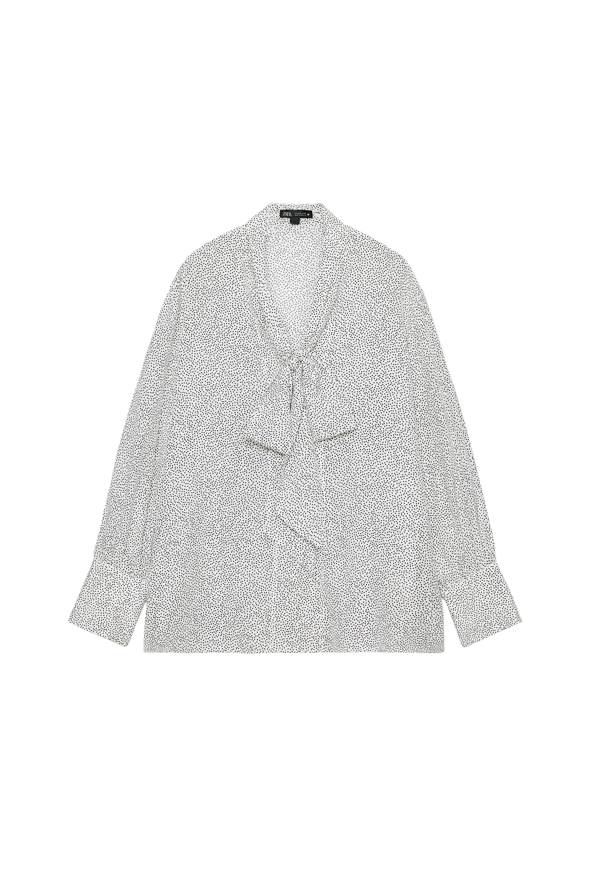 リボン付きドット柄シャツ ZWコレクション - エクリュ/ブラック | ZARA 