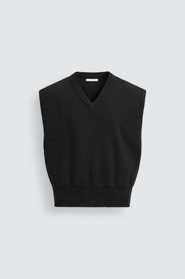 CHALECO PUNTO CROPPED FIT - Negro de Zara