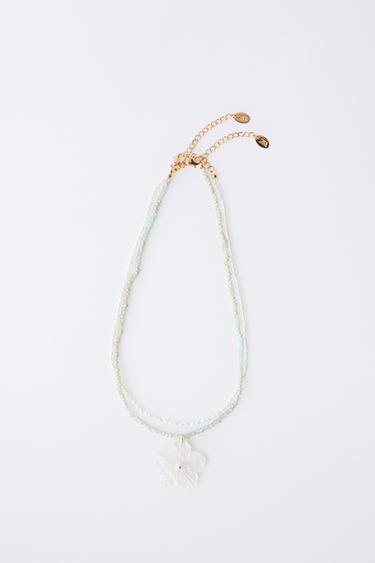 FLOWER BEAD NECKLACE - White by Zara