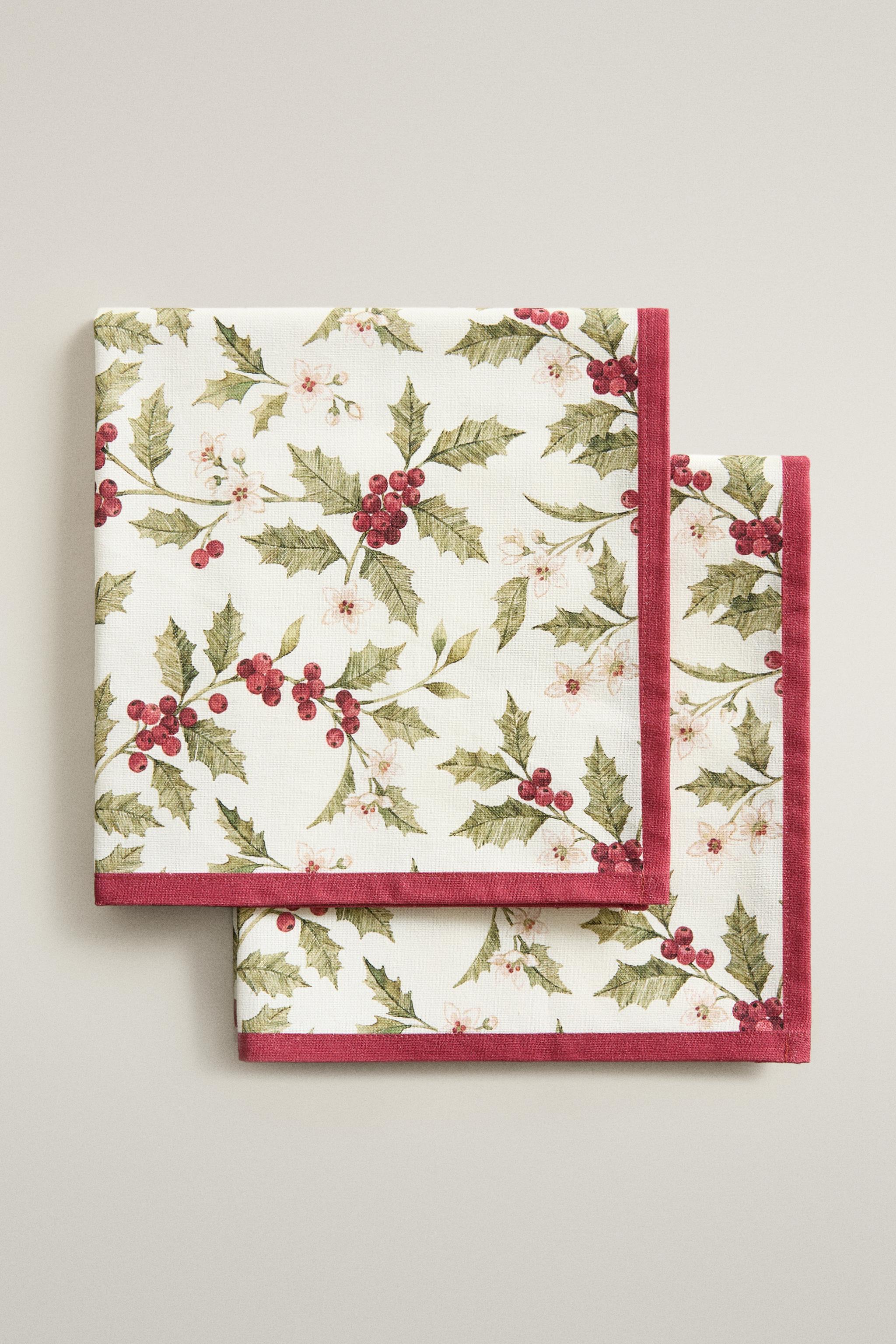 CHRISTMAS HOLLY COTTON NAPKINS (PACK OF 2)
