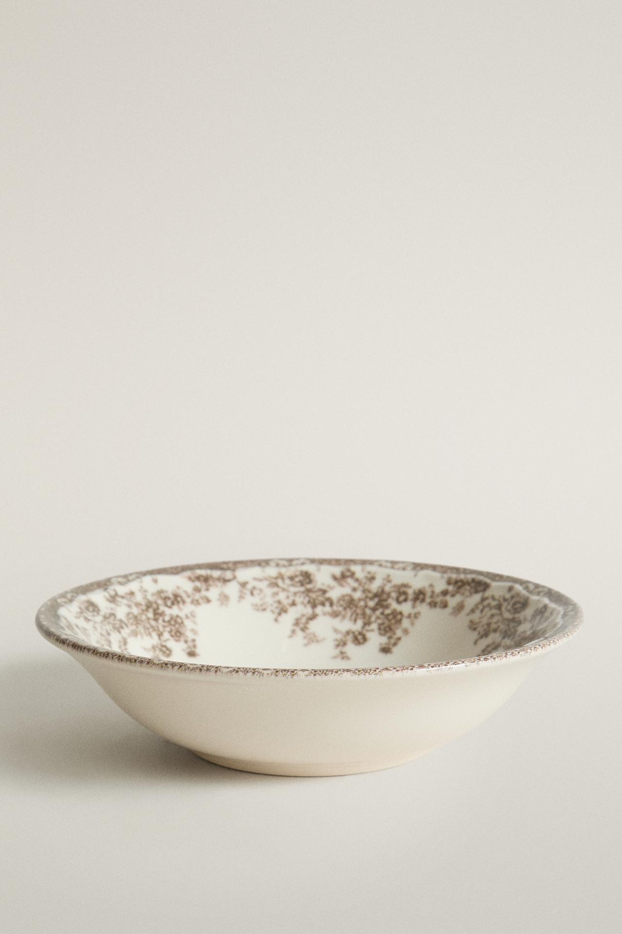 FLORAL EARTHENWARE BOWL — Brown