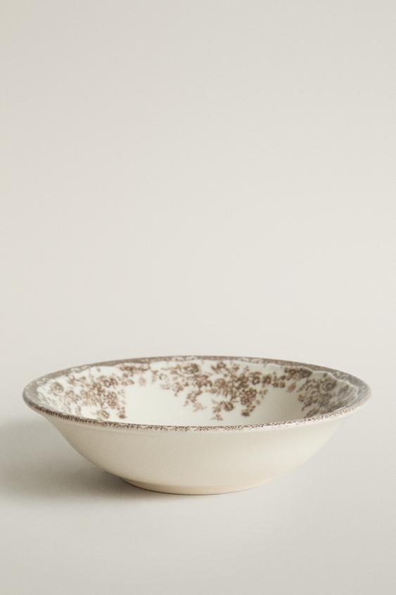 FLORAL EARTHENWARE BOWL - Brown by Zara - Image 0