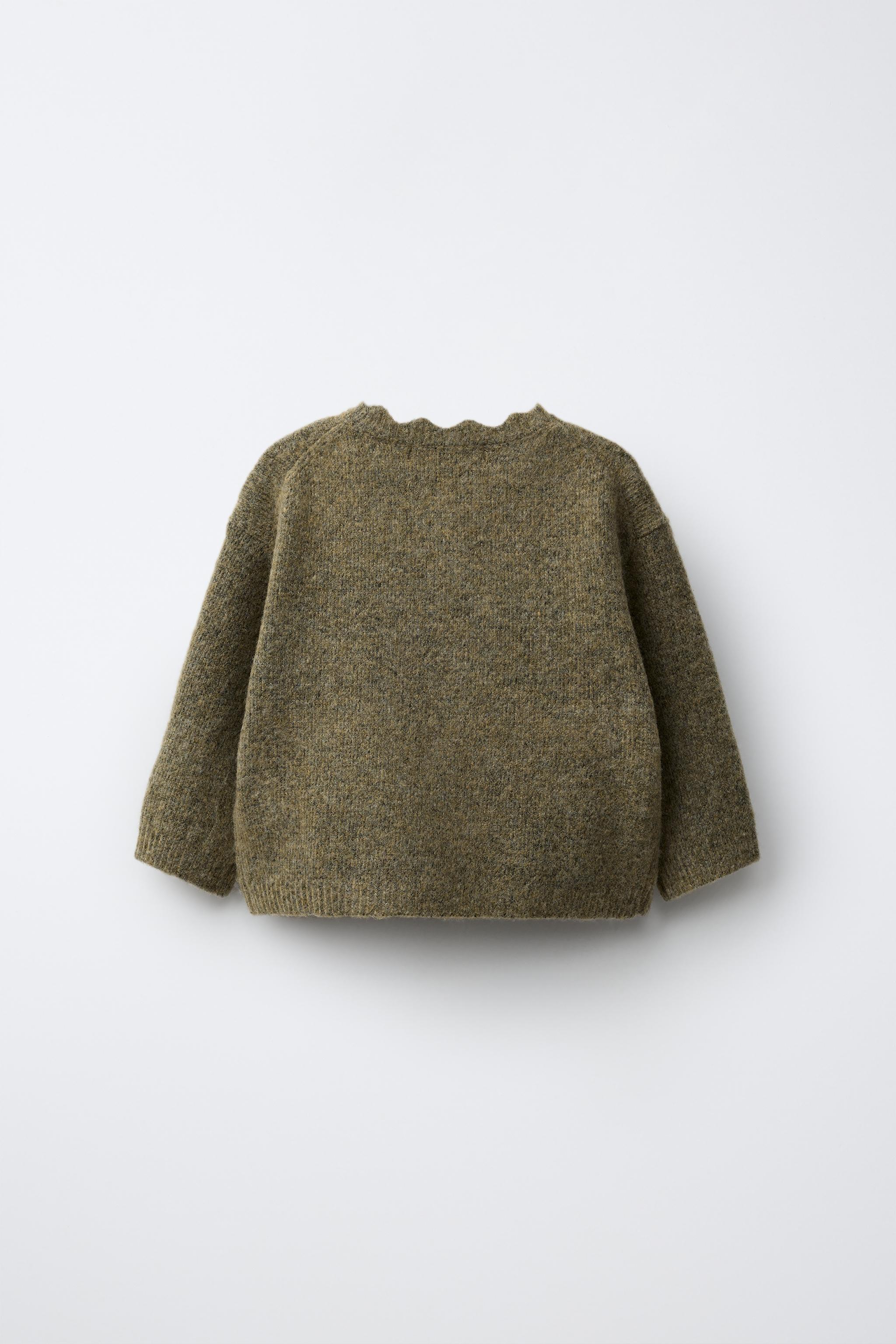 EMBROIDERED FLORAL CARDIGAN — Mid-green