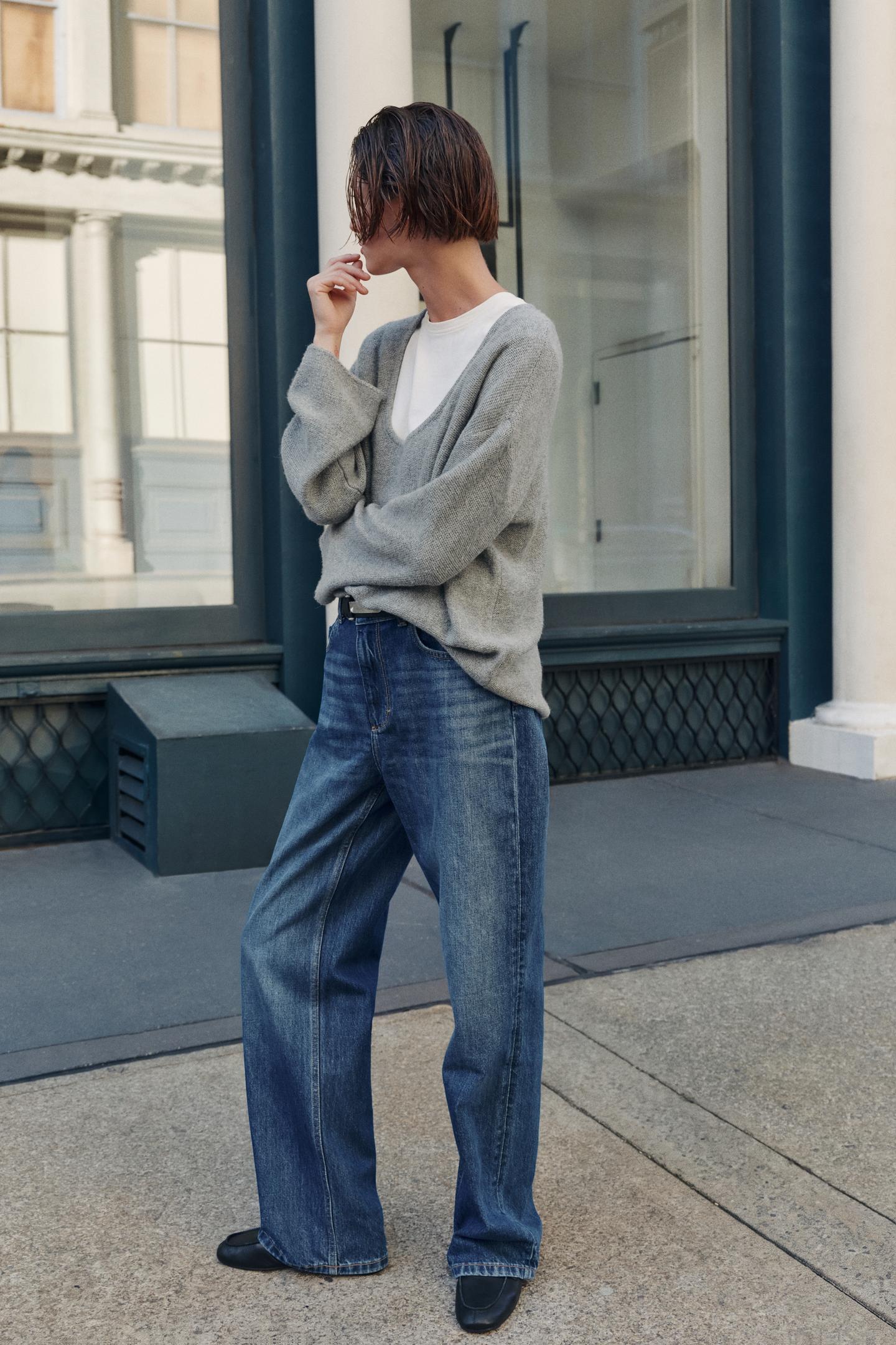 Женский свитер Zara Crew Neck Knit Jumper, цвет: Серый меланжевый — фото 1