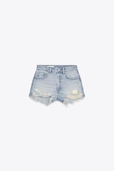 HIGH-WAIST CURVED DENIM SHORTS - Light blue by Zara