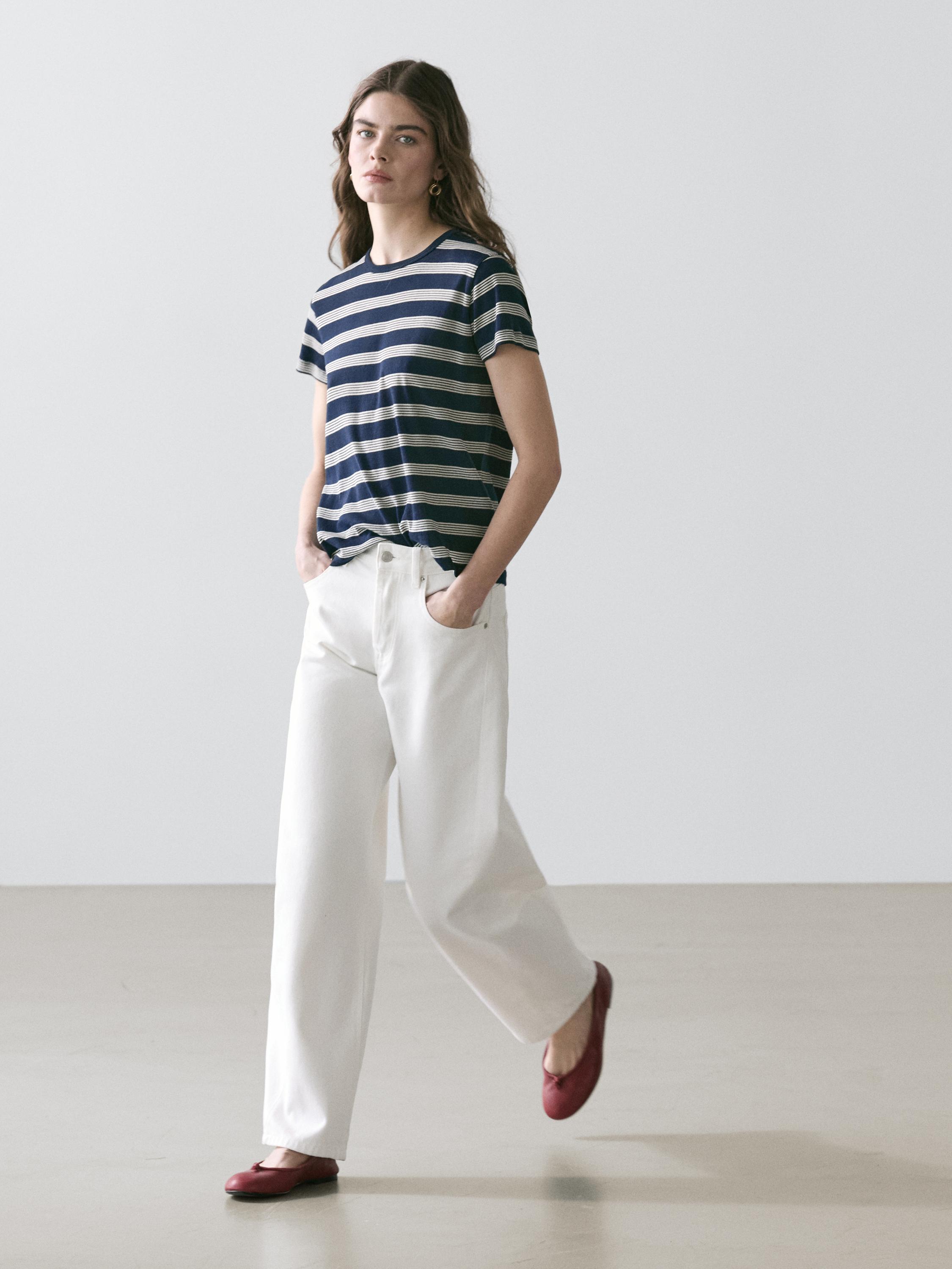 100% cotton striped short sleeve T-shirt