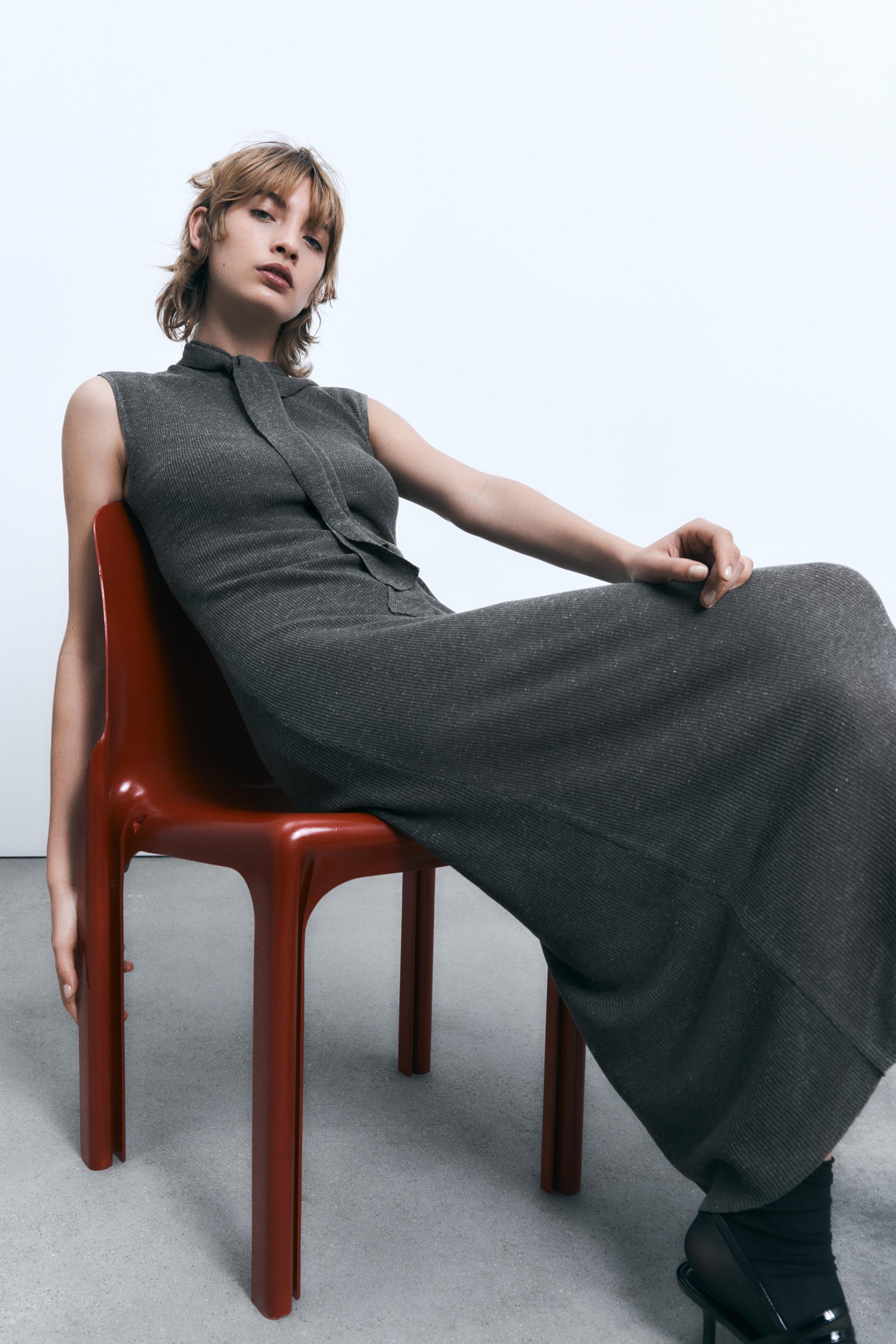 MIDI DRESS WITH KNOT - Grey marl | ZARA Australia