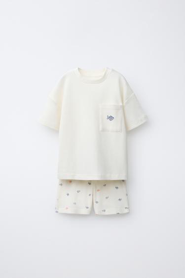 Zara 2-6 YEARS/ FISH PRINT PAJAMAS - White