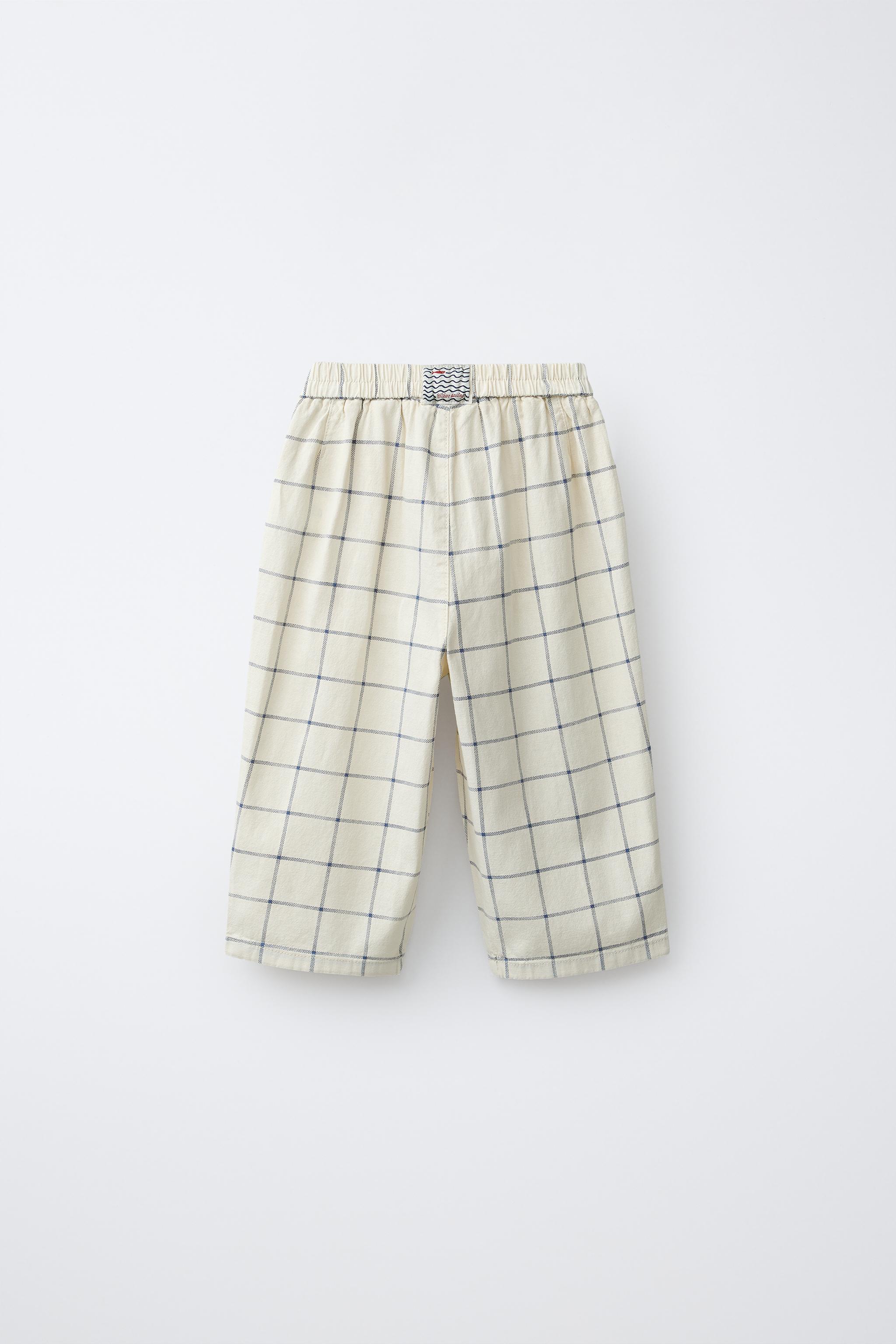 PANTALON BAGGY À CARREAUX AVEC COTON ET LIN