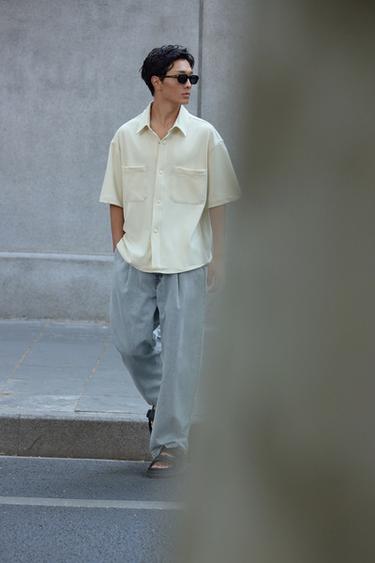 Zara 寬管褶飾牛仔褲 - 淡藍色
