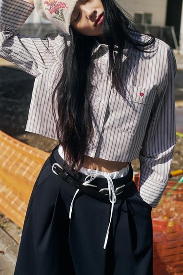 STRIPED POPLIN SHIRT WITH HEART - brown/white by Zara