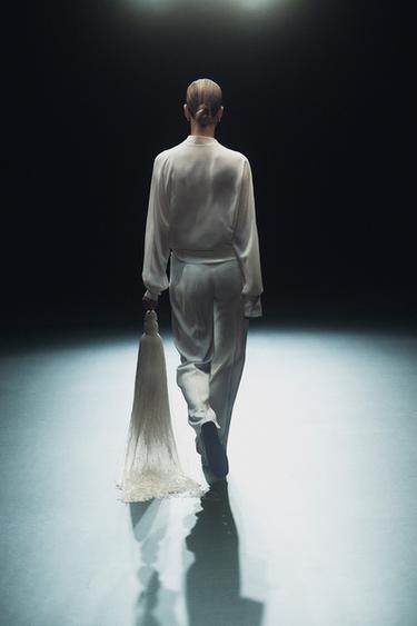 Zara ZW COLLECTION FLOWY WRAP BLOUSE - Ecru