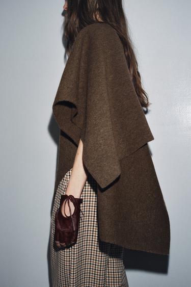 FAUX FUR TRIM LEATHER MITTENS - Burgundy by Zara