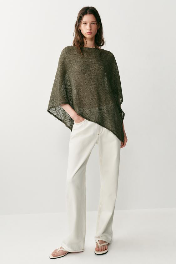 ASYMMETRIC METALLIC THREAD CAPE - Khaki by Zara - Image 0