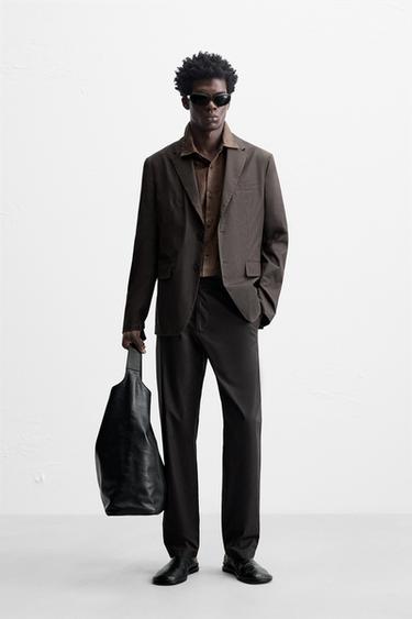 WAXED-EFFECT SUIT TROUSERS - Brown by Zara