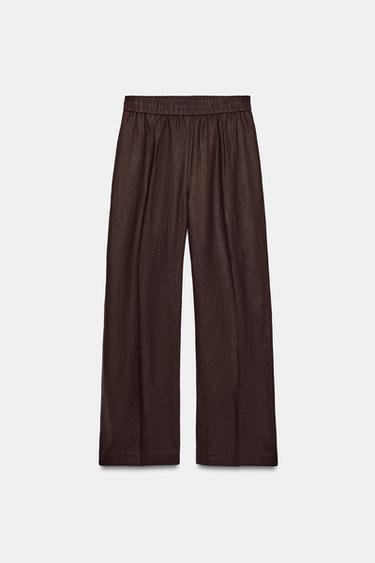 PANTALON DROIT AVEC LIN - Marron foncé de Zara - Image 5