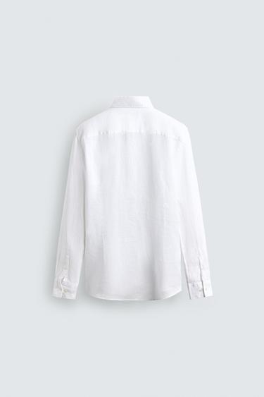 Zara 100% LINEN REGULAR FIT SHIRT - White