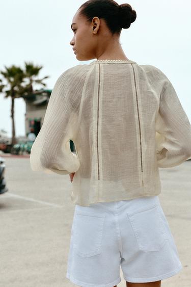 CROCHET CONTRAST BLOUSE - Ecru by Zara - Image 3