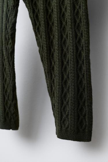 CABLE KNIT LEGGINGS - Dark green by Zara - Image 3