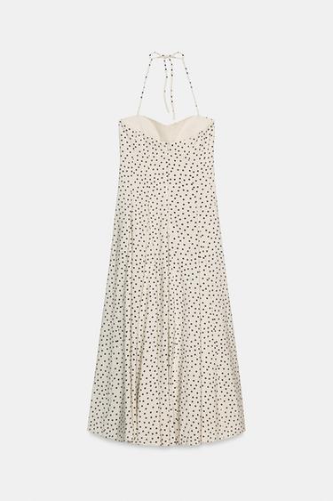 ROBE MI-LONGUE À POIS - Blanc / Noir de Zara