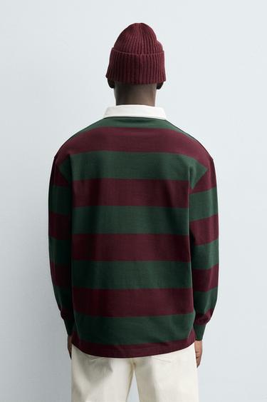 GESTREIFTES POLOSHIRT MIT PATCH - Grüner Streifen von Zara