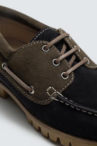CHAUSSURES BATEAU EN CUIR CONTRASTE - Multicolore de Zara - Image 2