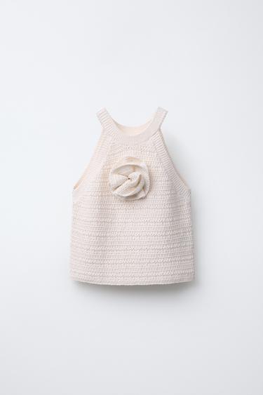 Zara CROCHET KNIT TOP - Ecru