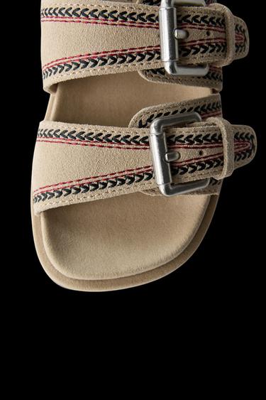 Zara BUCKLED LEATHER SANDALS - Sandy Brown