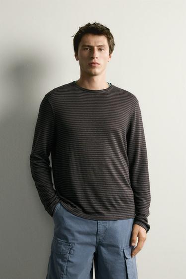 ÁO PHÔNG VẢI DỆT JACQUARD KẺ SỌC SỢI GAI DẦU PHA VISCOSE - sọc từ Zara
