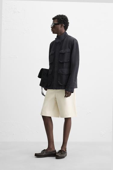 VESTE COTON - LIN POCHES - Bleu marine de Zara - Image 3