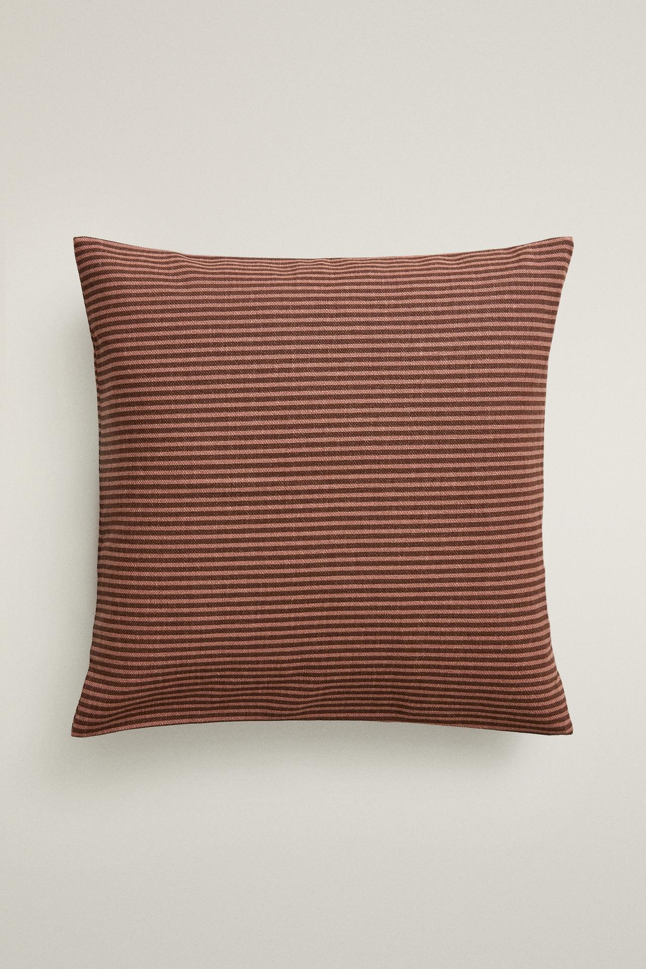 STRIPED COTTON THROW PILLOW COVER — Pink